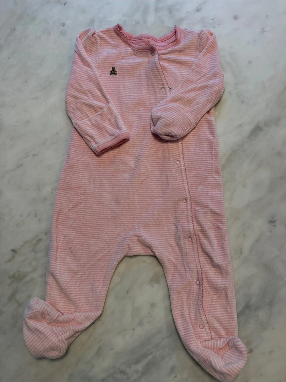 Velour GAP Baby Pink Striped Footed One-Piece Romper